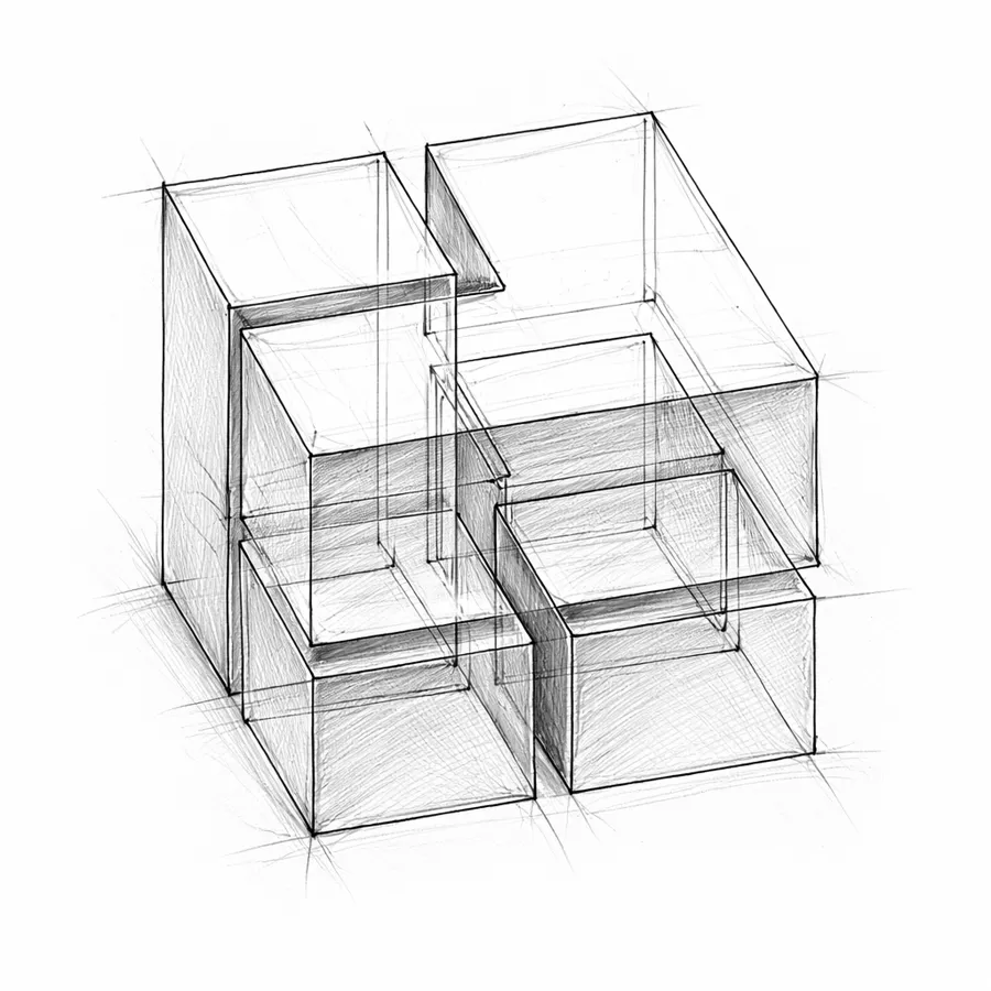 Pencil sketch of the Rubik cube mark